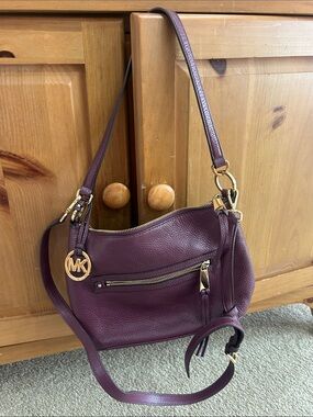 Michael Kors Purple Pebbled Leather Wine colored Shoulder Bag with Gold Hardware